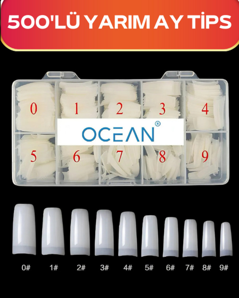 Ocean 500 Lü Yarım Ay Tips Protez Tırnak Kemik, Protez Tırnak Tips, Tırnak Yapma Tips