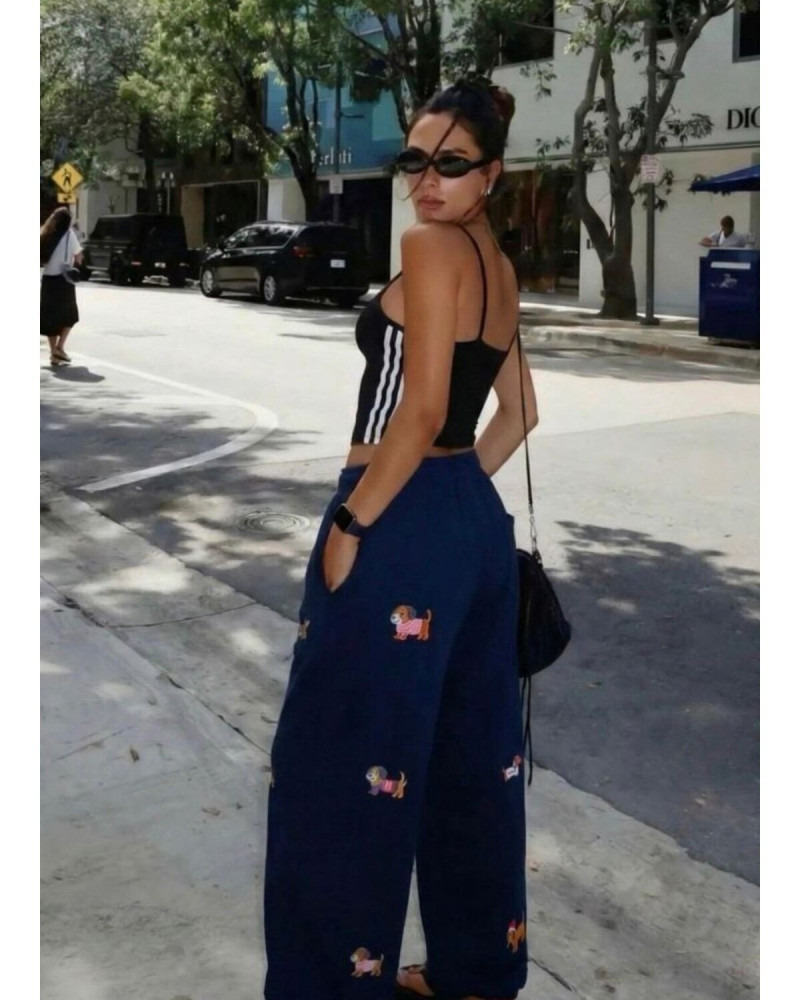 PinterestGirl Hayvan Desenli Oversize Eşofman Altı-LACİVERT