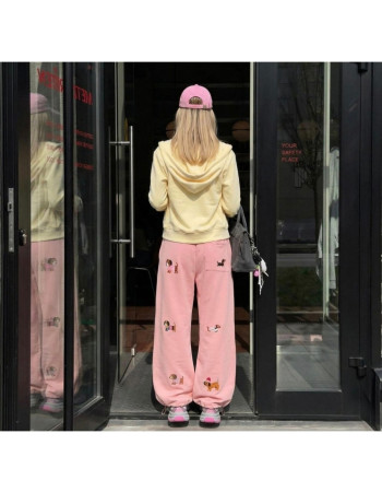Pembe Köpek Baskılı Eşofman Pantolon
